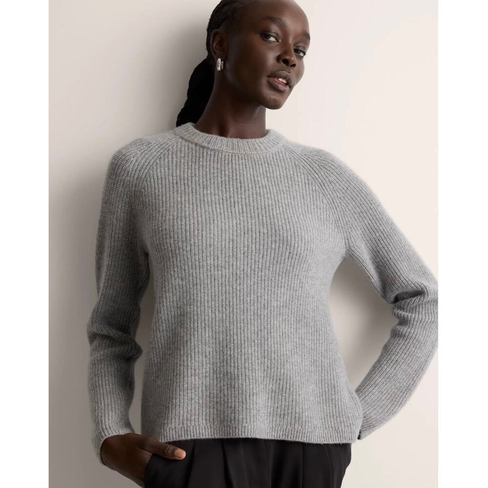 Quince Mongolian Cashmere Fisherman Crewneck Heather Gray Sweater Small